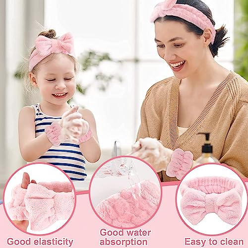 MAYCREATE® Face Wash Headband & Wristband Set, Soft Stretchy Bowknot Headband for Women Girls, Flannel Super Absorbent Sweat Wrist Towel Band for Washing Face, Makeup, Yoga, Fitness (Pink) 3 PCS MAYCREATE® Face Wash Headband & Wristband Set, Soft Stretchy Bowknot Headband for Women Girls, Flannel Super Absorbent Sweat Wrist Towel Band for Washing Face, Makeup, Yoga, Fitness (Pink) 3 PCS